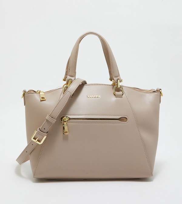 Buy VINCCI Zippered Tote Bag With Sling In Taupe 6thStreet UAE