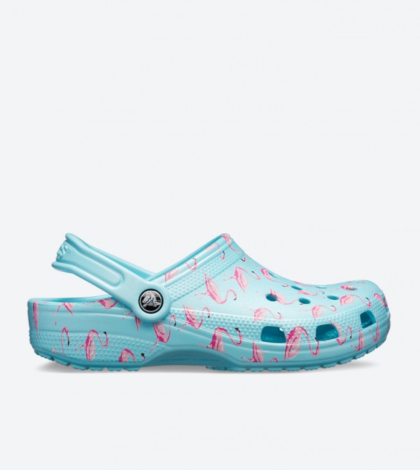 blue flamingo crocs