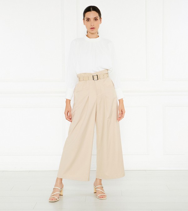 Solid Paperbag Waist Culottes with Pockets