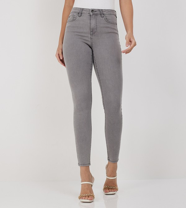Solid High Waist Skinny Fit Jeans