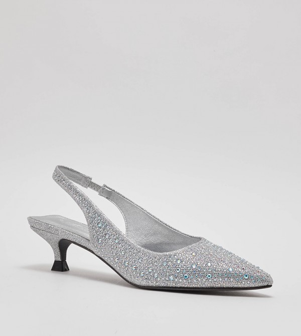 Silver kitten best sale heel shoes