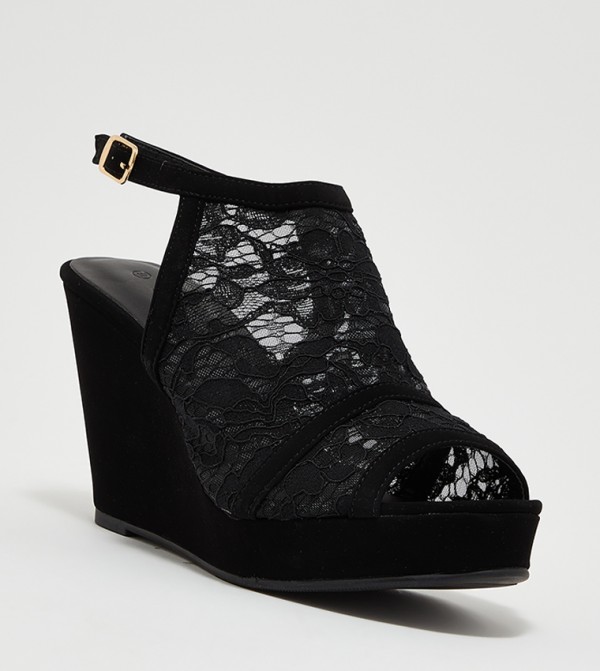 Black best sale lace wedges