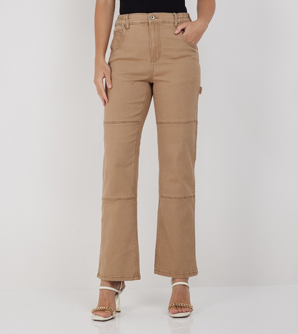 Solid High Waist Wide Leg Jeans