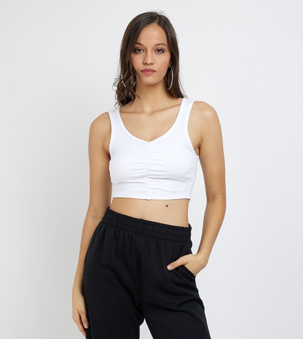 Ruched Front Crop Tank Top