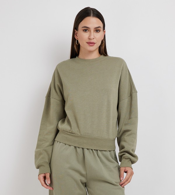 Solid Oversized Crew Neck Sweatshirt