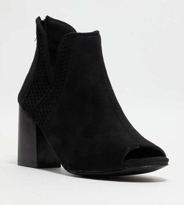 Buy Ardene Laser Cut Peep Toe Heeled Boots In Black 6thStreet UAE