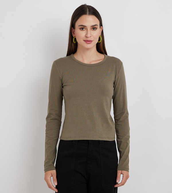 Solid Crew Neck Long Sleeves T-Shirt