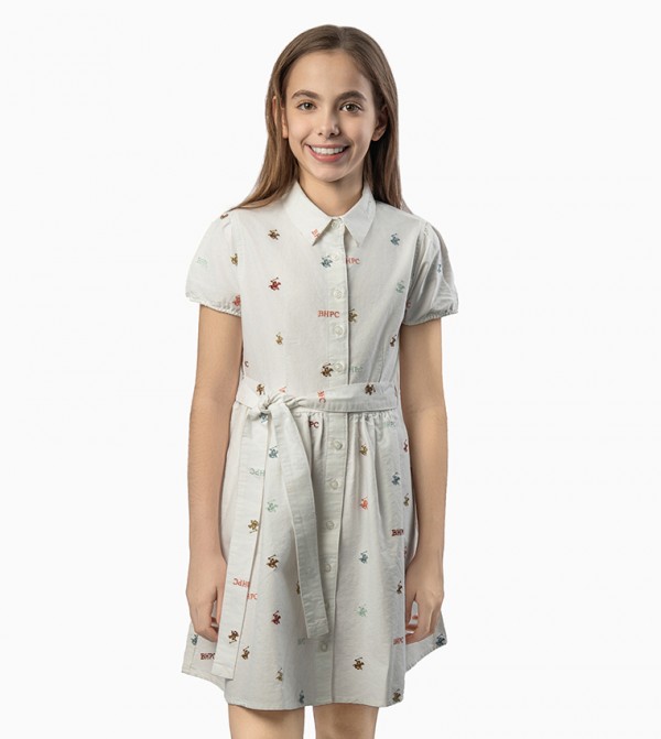 Logo Embroidered Short Sleeves Shirt Dress