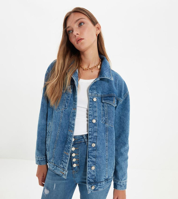 Buy Trendyol Bomber Denim Jacket In Blue 6thStreet Qatar
