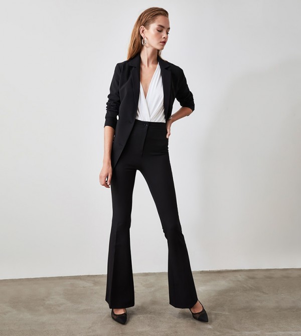 High waisted black flared sales trousers