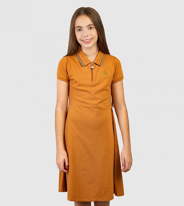 Logo Embroidered Polo Neck Mini Dress