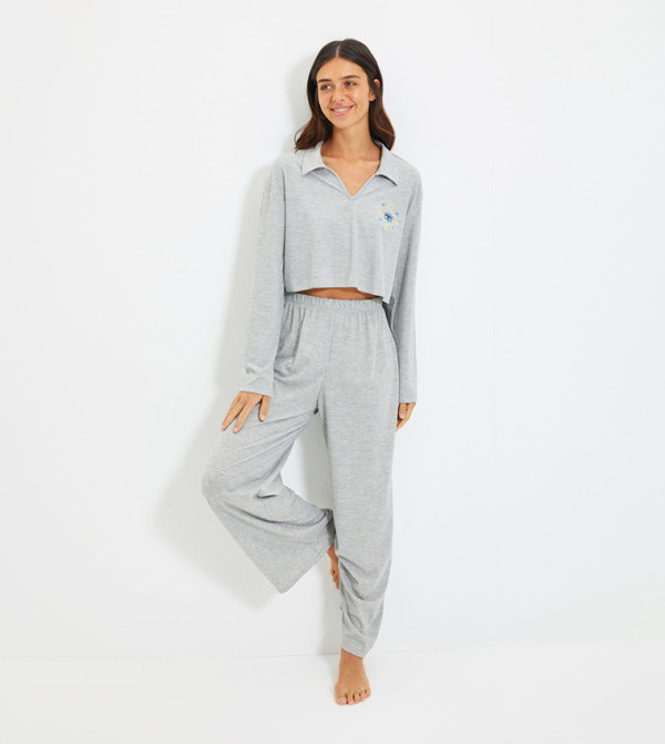 Buy Trendyol Embroidered Night Suit In Grey | 6thStreet UAE