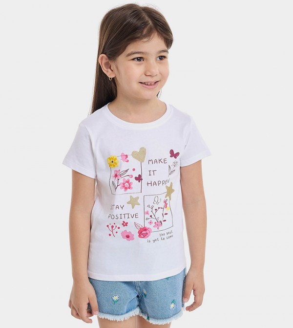 Graphic Print T-Shirt with Crew Neck and Short Sleeves
