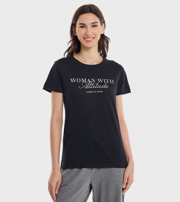 Typography Print T-Shirt with Crew Neck