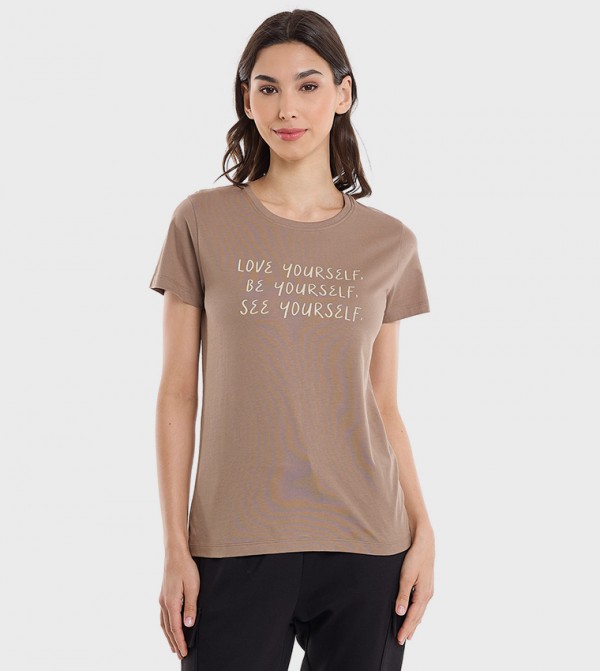 Typography Print T-Shirt with Crew Neck