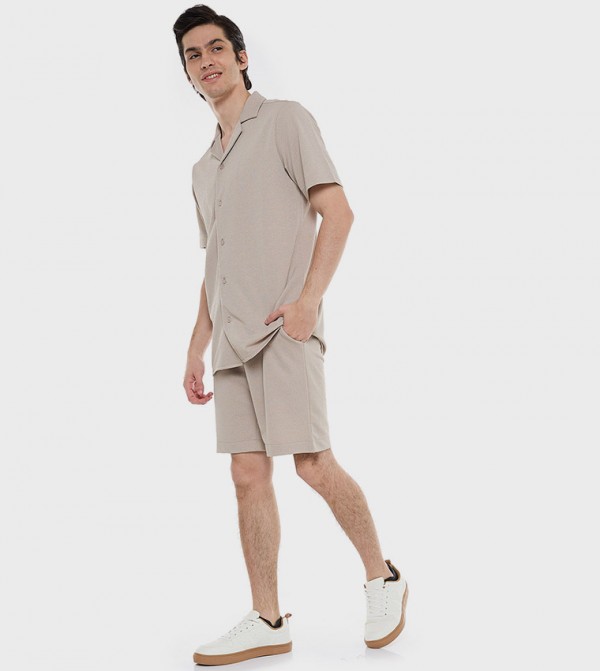 Textured Shorts with Drawstring Closure