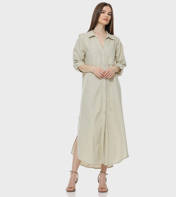 Solid Shirt Dress with Classic Collar