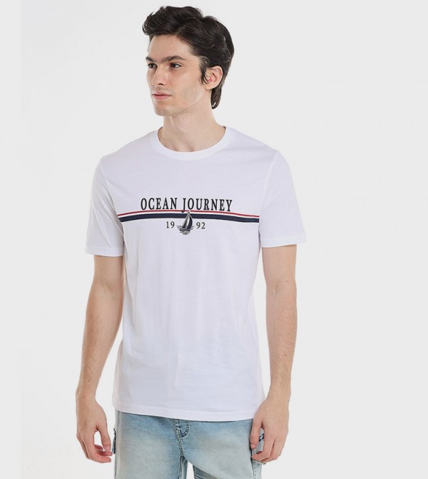 Printed T-Shirt with Crew Neck and Short Sleeves