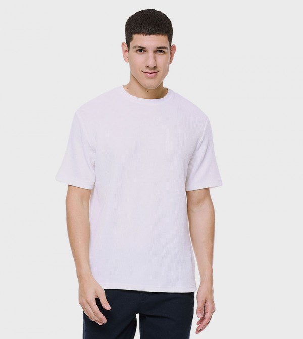 Ribbed T-Shirt with Crew Neck and Short Sleeves