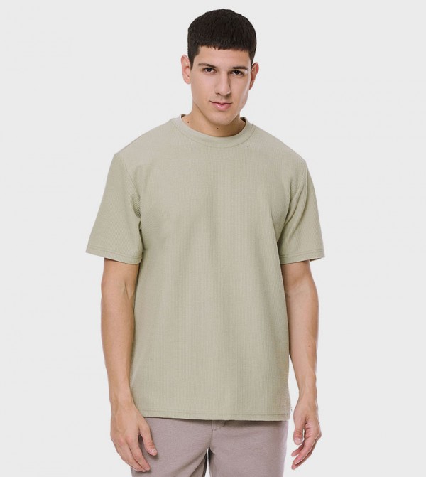 Ribbed T-Shirt with Crew Neck and Short Sleeves