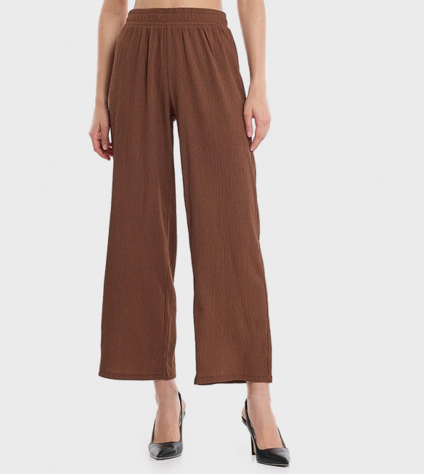 Textured Wide Leg Pants with Elastic Waist