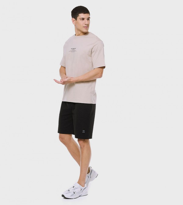 Label Detail Knit Shorts With Drawstring Waist