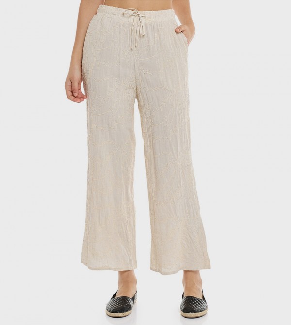 Embroidered Pants with Drawstring Waist