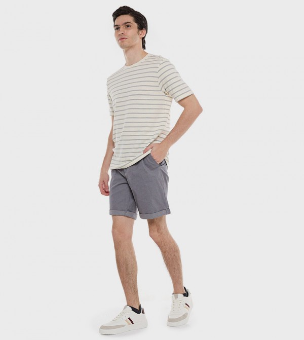 Textured Shorts with Button Closure