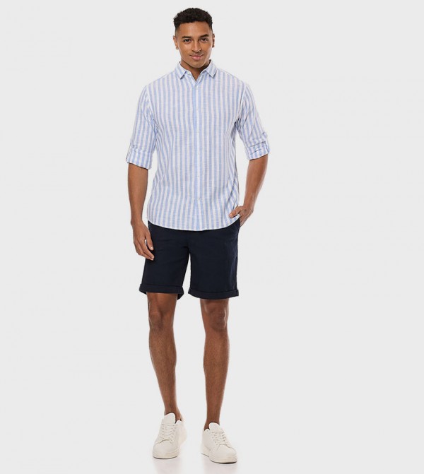 Textured Shorts with Button Closure