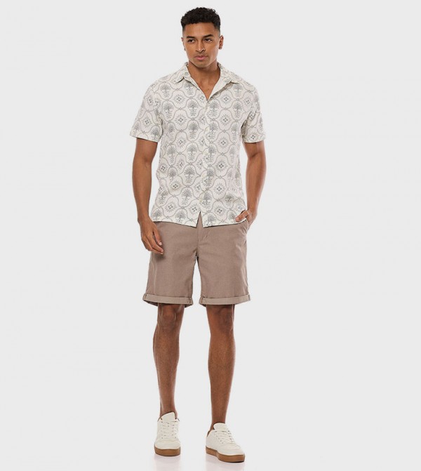 Textured Shorts with Button Closure