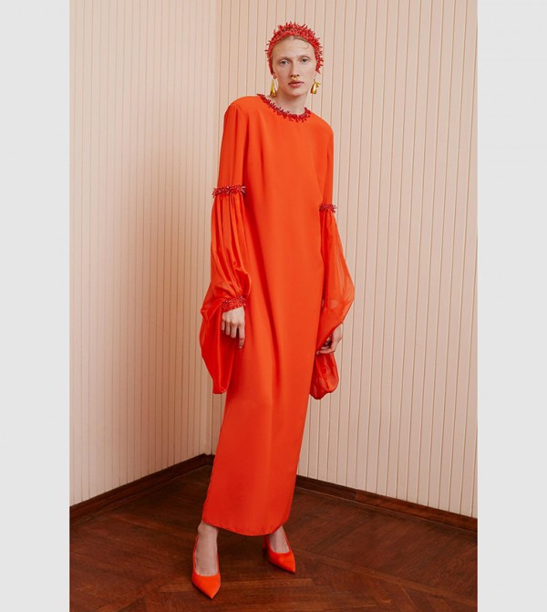 Orange long dress with sleeves hotsell