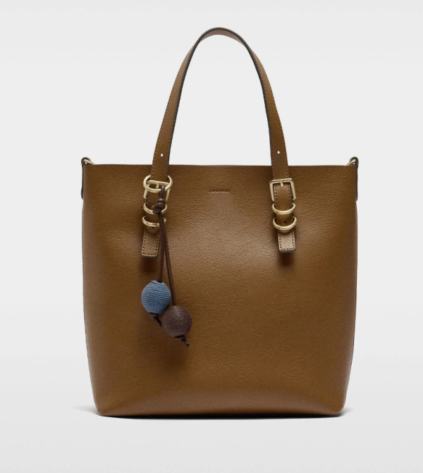 Textured Tote Bag with Charm