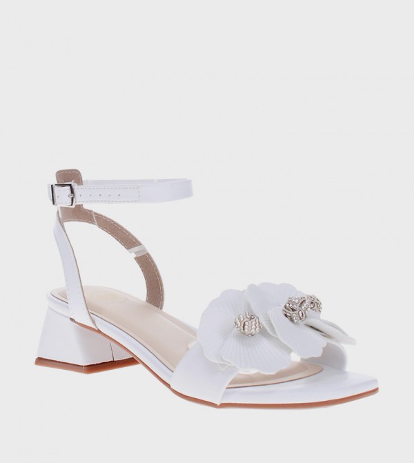 Embellished Ankle Strap Block Heel Sandals
