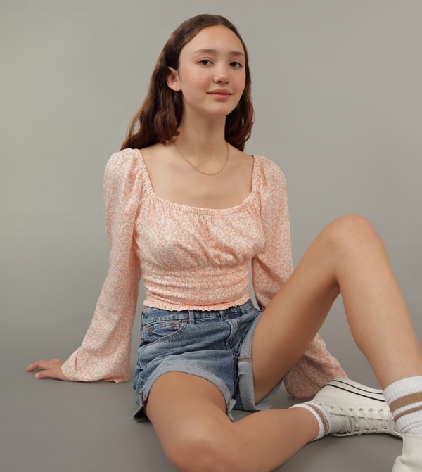 Floral Print Smocked Detail Top