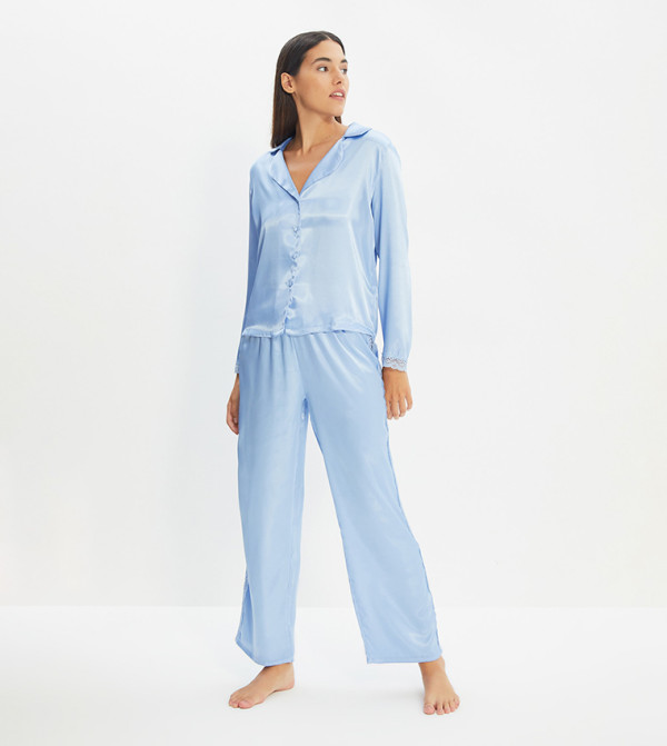 Buy Trendyol Lace Embellished Night Suit In Blue | 6thStreet Qatar