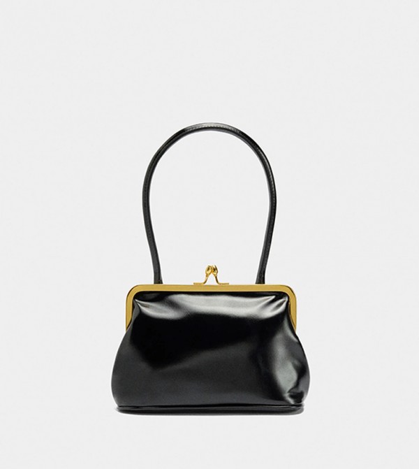 Textured Leather Top Handle Clutch