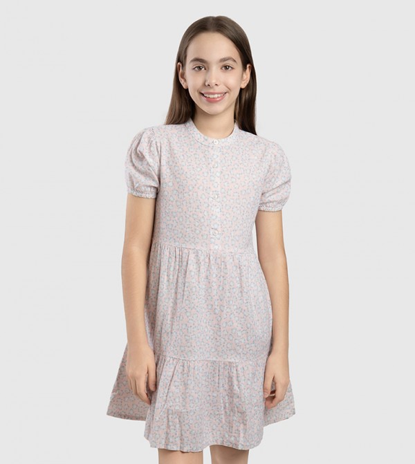 Printed Short Sleeves Mini Dress