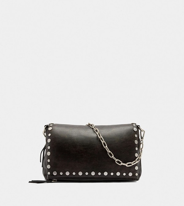 Faux Leather Studded Shoulder Bag