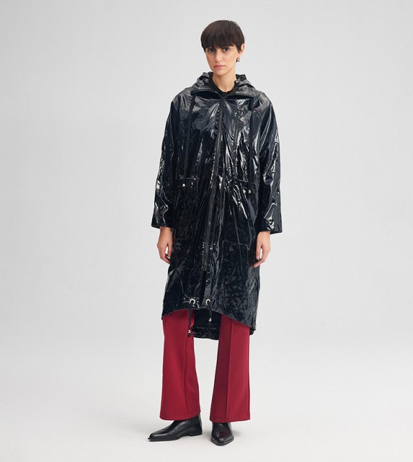 Buy Touché Patent Leather Raincoat With Hoodie In Black 6thStreet Oman