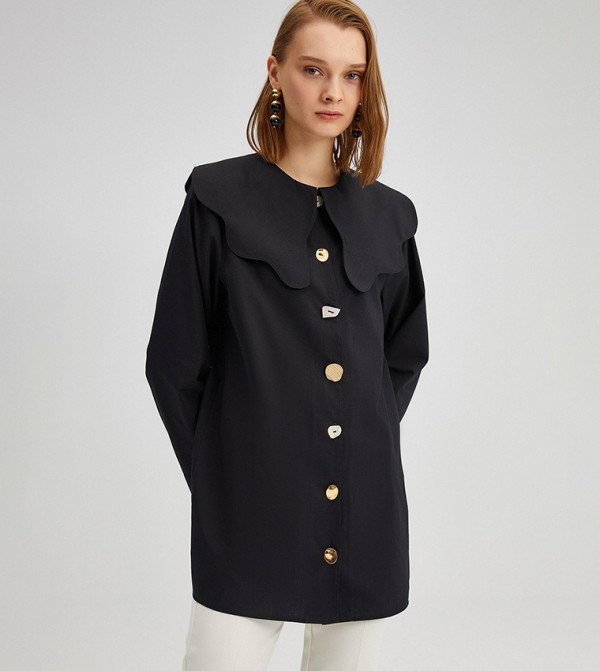 Solid scallop Collar Long Sleeves Top
