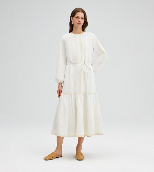 White long outlet sleeve midi dress