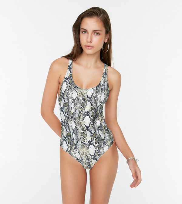 Leopard Paisley Tie Waist Belted Swimsuit