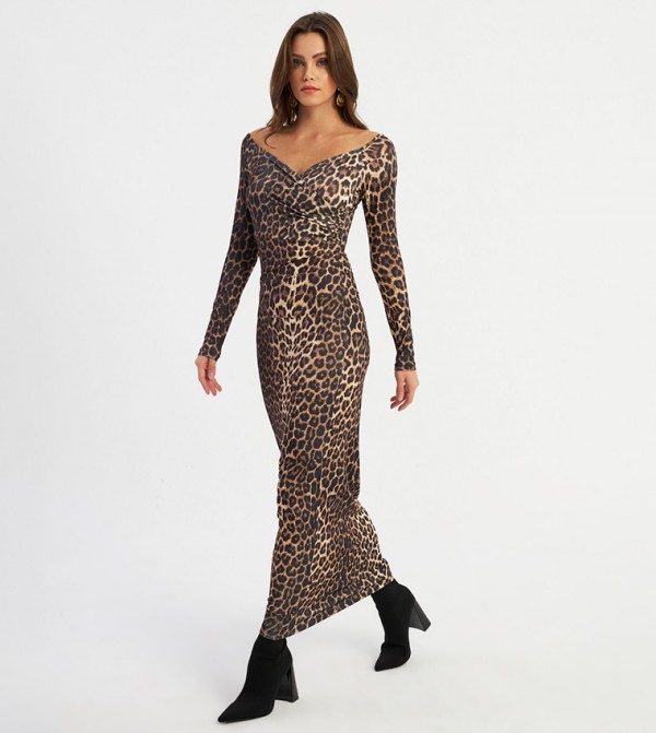 Leopard Print Double Breasted Maxi Dress