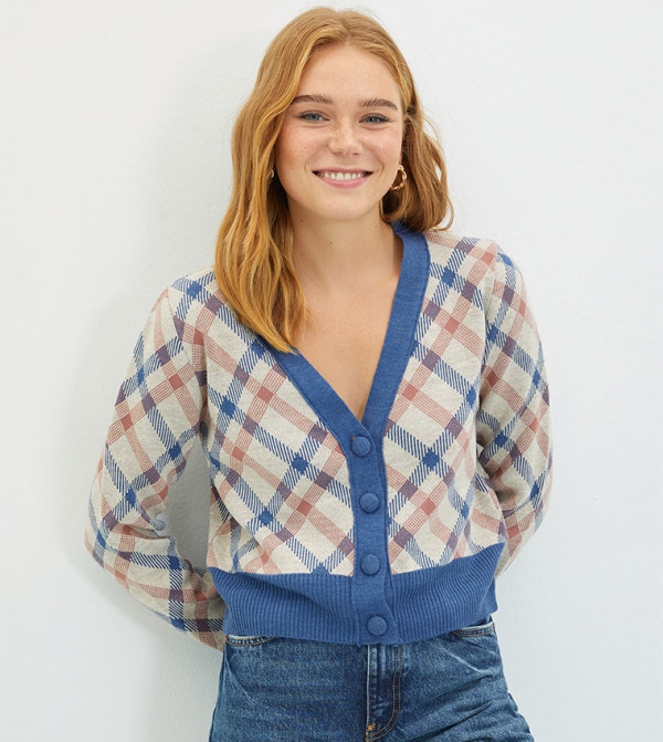 Colorful Jacquard Knit Cardigan main image 1