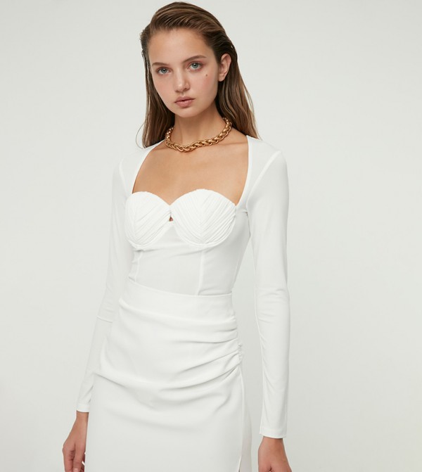 Buy Boohoo Flute Sleeves Bodysuit In White