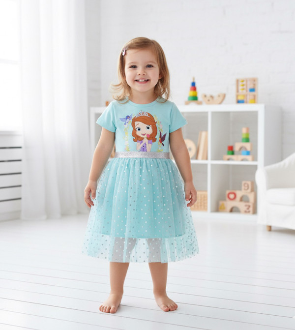 Princess Cinderella Print Short Sleeves Dress