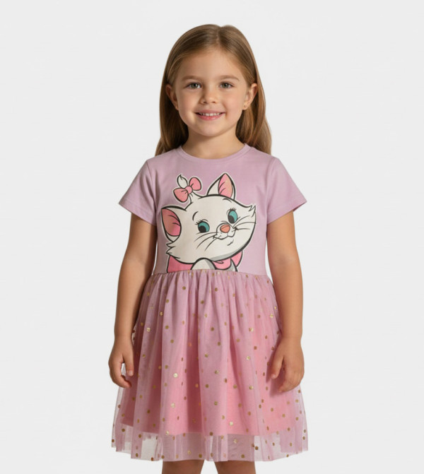 Marie The Cat Print Short Sleeves Dress