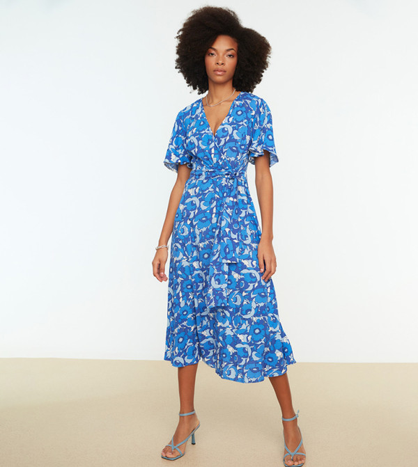 The Syla Floral Midi Dress-Navy