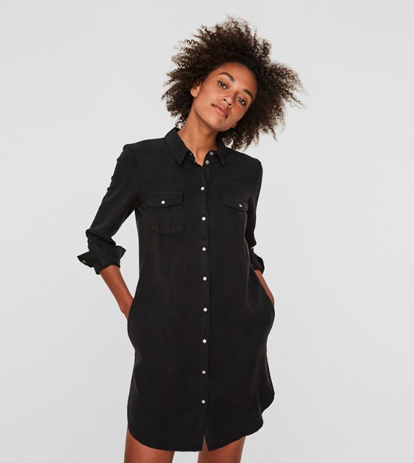 Dark denim shirt dress top