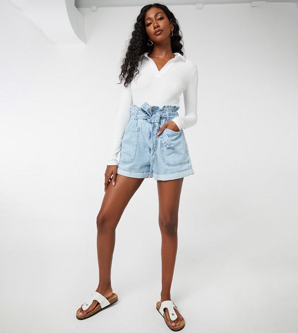 Blue denim 2024 paperbag shorts